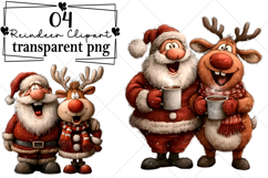 Santa &amp; Reindeer Christmas Clipart Watercolor PNG Product Image 1