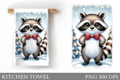 Raccoon Kitchen Towel. Christmas Raccoon Kitchen Towel Product Image 1