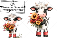 Whimsical Highland Cow Summer Clipart Watercolor PNG Product Image 1