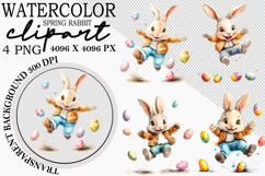 Watercolor Spring Rabbit Clipart Png Product Image 1