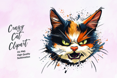 Crazy cat watercolor clipart PNG Product Image 1