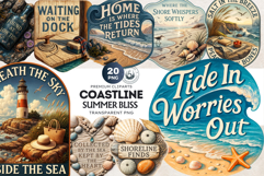 Coastline Summer Bliss PNG Set, Beach Quotes Clipart, Ocean Product Image 1