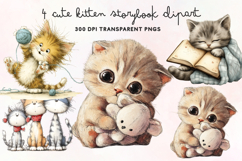 Cute Kitten Storybook Clipart PNG Product Image 1