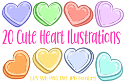 20 Cute Love Hearts Pastel Valentine Clipart Glossy 3D Heart Graphics Bundle