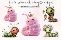 Cute Whimsical Caterpillar Clipart PNG Product Image 1