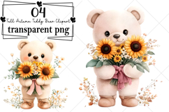 Whimsical Fall Autumn Teddy Bear Clipart Watercolor PNG Product Image 1