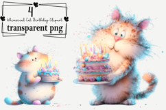 Whimsical Cat Birthday Clipart Watercolor PNG Product Image 1