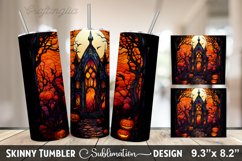 Stained Glass Window With Pumpkins And A House - 20oz Skinny Product Image 1