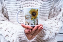 5 Cute Pets Portrait with sunflowers | watercolor dogs Product Image 3