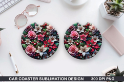Roses Flower Car Coaster Sublimation|Christmas Coaster PNG Product Image 1
