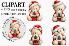 Whimsical Christmas Teddy Bear Clipart Watercolor PNG Product Image 1