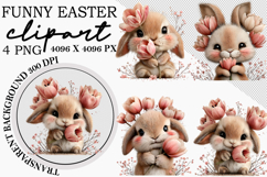 Whimsical Bunny Easter Clipart, Watercolor Easter Bunny PNG Product Image 1