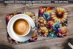 Flowers Coaster Sublimation, Spring Coaster PNG Design Product Image 1