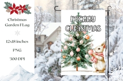 Watercolor Christmas Tree Garden Flag, Christmas Bunny Print Product Image 1