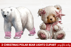 Christmas Polar Bear Lights Clipart | Cute Holiday Bear PNG Product Image 1