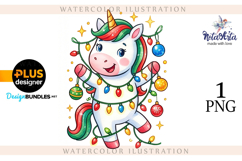 Christmas Unicorn Watercolor Illustration Product Image 1