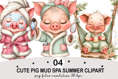 Cute Pig Mud Spa Summer Clipart png Watercolor png Product Image 1