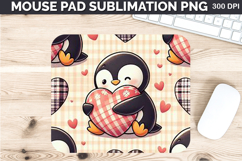 Watercolor Penguin Mouse Pad Sublimation - Valentines PNG Product Image 1
