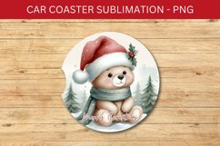 rounded car coaster - baby bear wearing santa hat Product Image 1