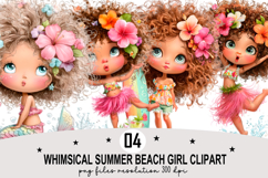 Whimsical Summer Beach Girl Clipart Watercolor PNG Product Image 1