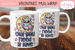 Cute Valentines Mug Wrap PNG, Valentines Owl mug png design Product Image 3