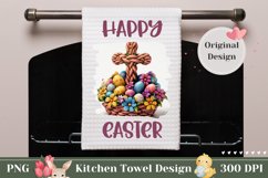 Happy Easter Kitchen Towel, Easter Basket Sublimation Product Image 1