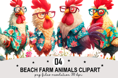 Whimsical Beach Farm Animals Clipart Watercolor PNG Product Image 1