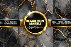 Black Vein Marble Digital Papers - 04 Variations Product Image 1