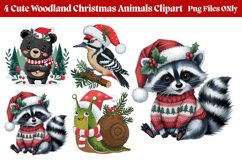 Cute Woodland Christmas Animals Clipart PNG Product Image 1