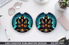 Houses Car coaster sublimation, Halloween Coaster PNG Product Image 1