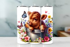 Highland Cow Spring Tumbler Wrap Sublimation PNG Design Product Image 1