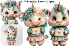 Whimsical Bunny Easter Clipart, Watercolor Easter Bunny PNG Product Image 1