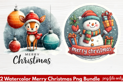 2 Watercolor Merry Christmas PNG | Festive Holiday Product Image 1