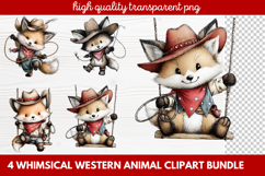 4 Whimsical Western Animal Clipart | Cute Cowboy Animals PNG Product Image 1
