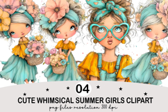 Whimsical Summer Girls Clipart Watercolor png Product Image 1