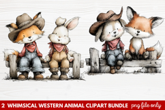 2 Whimsical Western Animal Clipart | Cute Cowboy Animals PNG Product Image 1