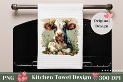 Cute Cow Kitchen Towel Template, Chamomile Towel Template Product Image 1