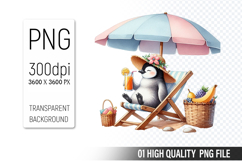 Summer Penguin Clipart PNG | Summer Watercolor Animals Product Image 1