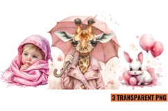 Watercolor Pink Baby Shower Clipart , PNG Product Image 1