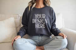 Dark Heather Gildan 18000 Mockup, Gildan Sweatshirt Mockup Product Image 1
