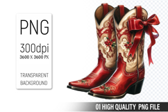 Watercolor Christmas Cowboy Boots Clipart PNG Bundle Product Image 14
