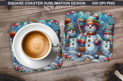 Snowman Coaster Sublimation, Christmas Coaster PNG Design Product Image 1