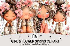 Girl &amp; Flower Spring Clipart png Watercolor png Product Image 1