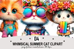 Whimsical Summer Cat Clipart Watercolor PNG Product Image 1