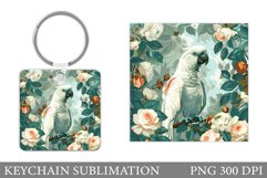 Cute Parrot Keychain. Parrot Flowers Keychain Sublimation Product Image 1