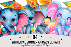 Whimsical Summer Animals Clipart Watercolor PNG Product Image 1