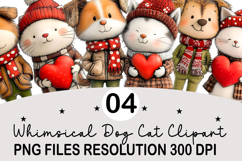 Whimsical Dog Cat Clipart Valentine's Png Product Image 1