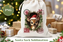 Cartoon Winter Deer Santa Sack Design, Christmas Deer PNG Product Image 1