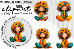 Whimsical Cute Spring Girl Clipart Watercolor png Product Image 6