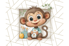 Zoo Monkeys Clipart, Cute Cartoon Jungle Monkeys PNG Product Image 4